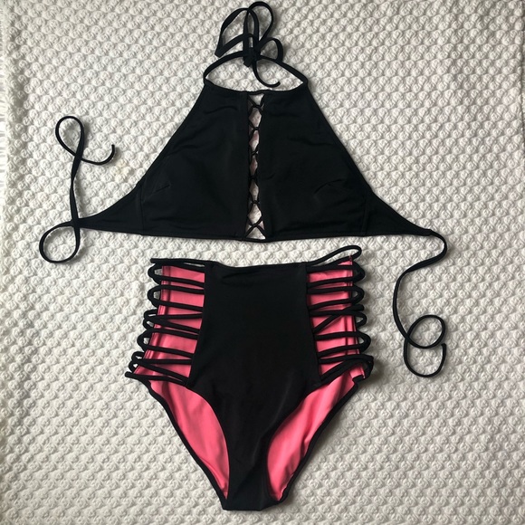 ❌SOLD❌BLACK Pink VS High-Waist Strappy Bikini - Picture 7 of 9
